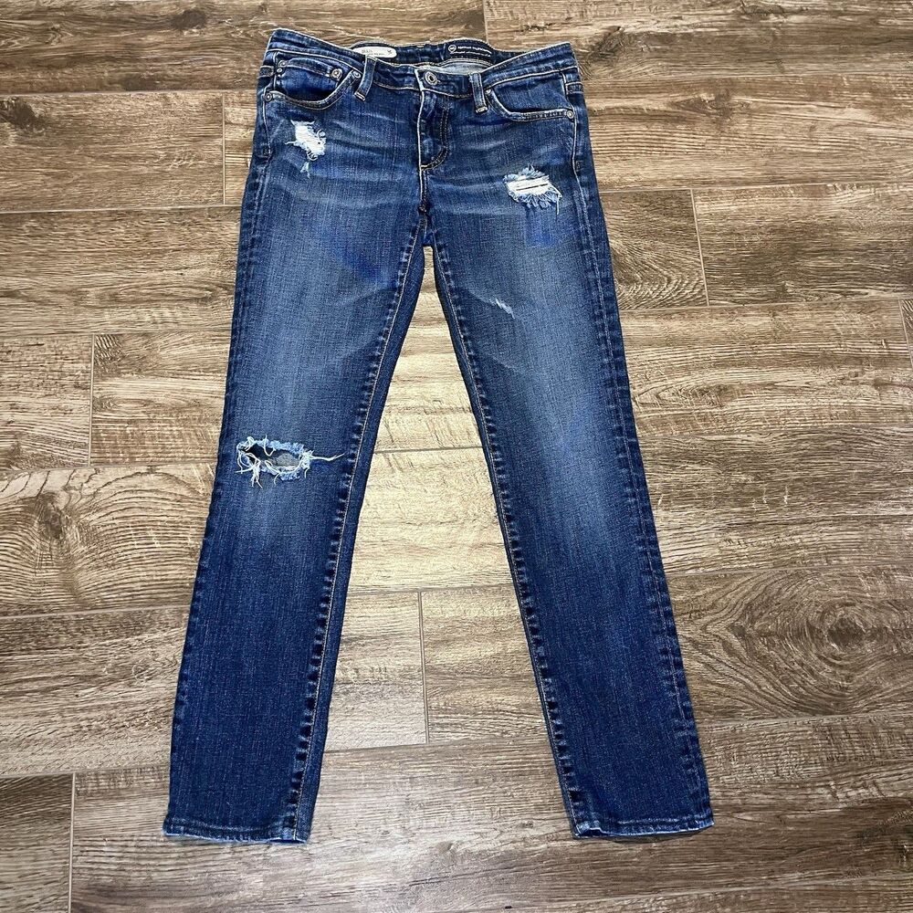 AG Adriano Goldschmied Jeans 28R The Stilt Blue Cigarette Leg Distressed Stretch